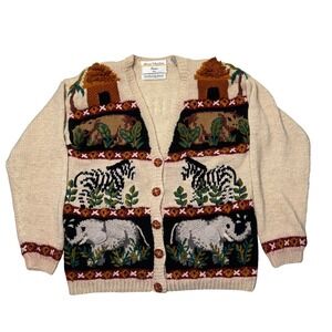 Vintage Marisa Christina Women's Safari Cardigan Sweater Size Petite PP Animals